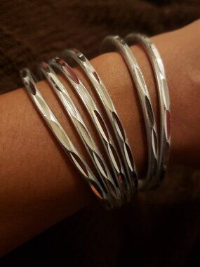 Image Mirrored-Cut Silver Bangles